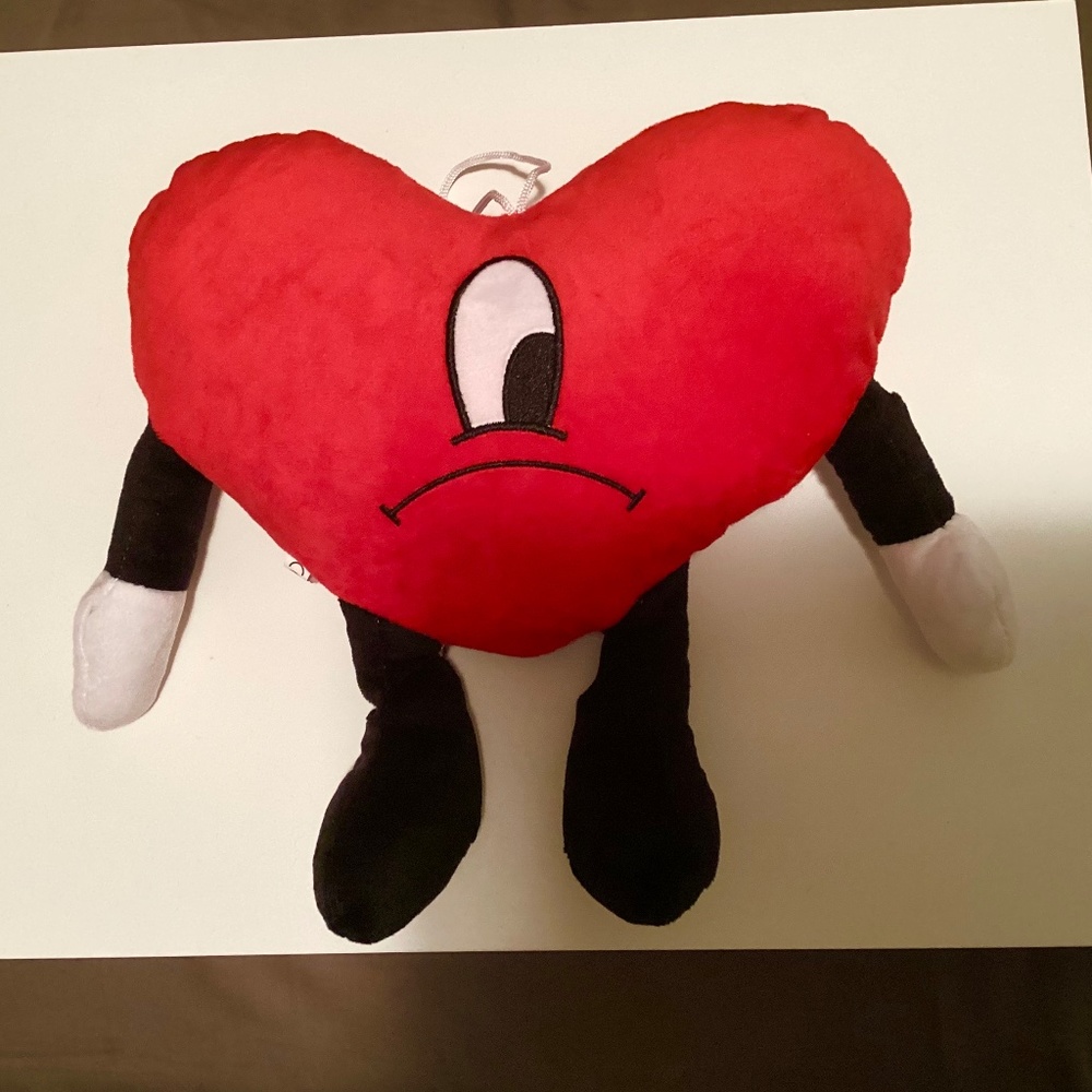 Red Heart Shape Bad Bunny Plushies Toy / Cute Pillow 10”